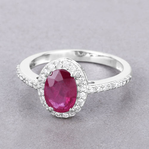 1.73 Carat Genuine Ruby and White Diamond 14K White Gold Ring - Rings - Custom Crafting Alliance, LLC