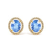 18K Yellow Gold 8X10 MM Blue Fluorite Oval and 1/2 Cttw Diamond Halo Stud Earrings