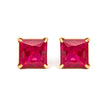 18K Yellow Gold 7x7 MM Created Red Ruby Princess Cut Solitaire Stud Earrings