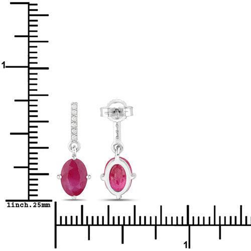 1.75 Carat Genuine Ruby and White Diamond 10K White Gold Earrings - Earrings - Custom Crafting Alliance, LLC