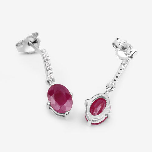 1.75 Carat Genuine Ruby and White Diamond 10K White Gold Earrings - Earrings - Custom Crafting Alliance, LLC