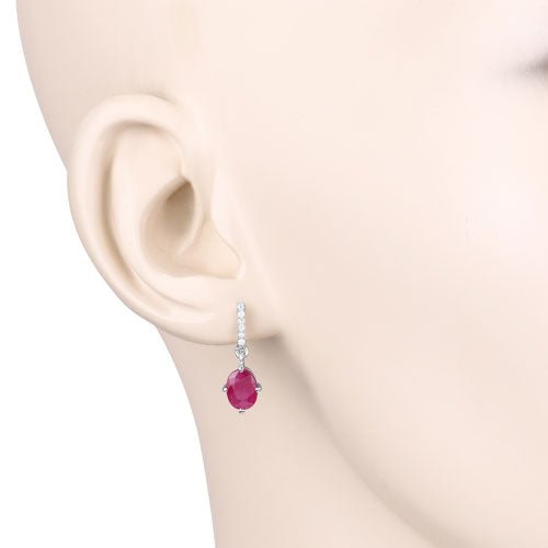 1.75 Carat Genuine Ruby and White Diamond 10K White Gold Earrings - Earrings - Custom Crafting Alliance, LLC