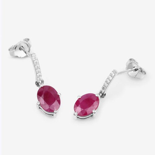 1.75 Carat Genuine Ruby and White Diamond 10K White Gold Earrings - Earrings - Custom Crafting Alliance, LLC