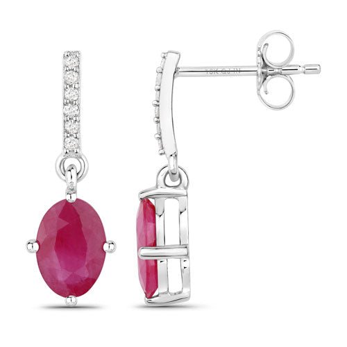 1.75 Carat Genuine Ruby and White Diamond 10K White Gold Earrings - Earrings - Custom Crafting Alliance, LLC