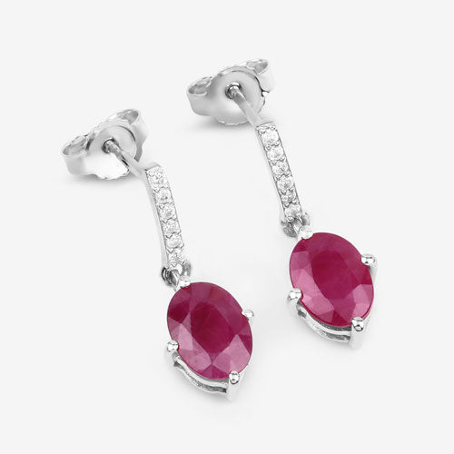 1.75 Carat Genuine Ruby and White Diamond 10K White Gold Earrings - Earrings - Custom Crafting Alliance, LLC