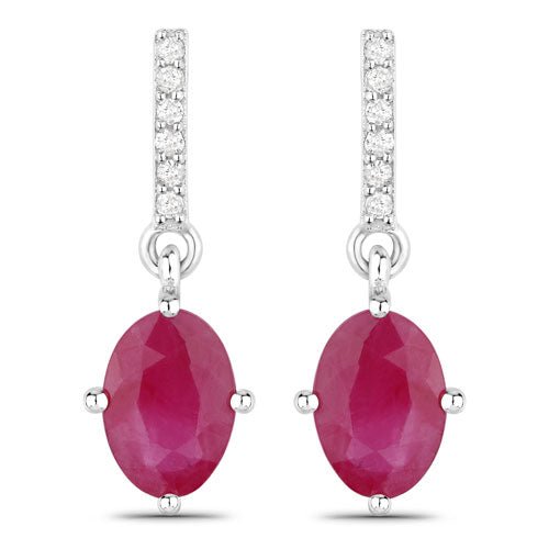 1.75 Carat Genuine Ruby and White Diamond 10K White Gold Earrings - Earrings - Custom Crafting Alliance, LLC