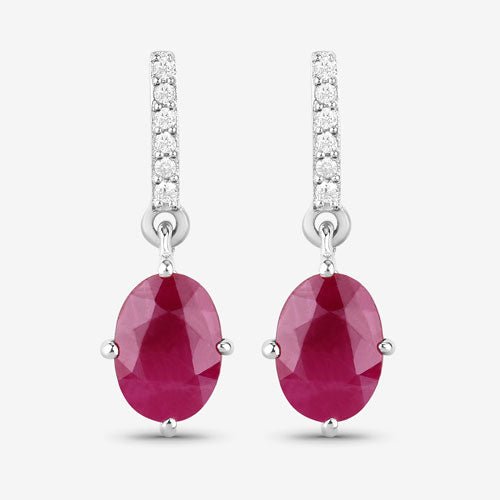 1.75 Carat Genuine Ruby and White Diamond 10K White Gold Earrings - Earrings - Custom Crafting Alliance, LLC