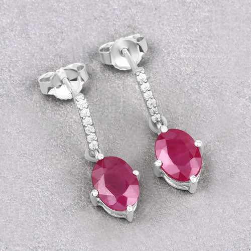 1.75 Carat Genuine Ruby and White Diamond 10K White Gold Earrings - Earrings - Custom Crafting Alliance, LLC