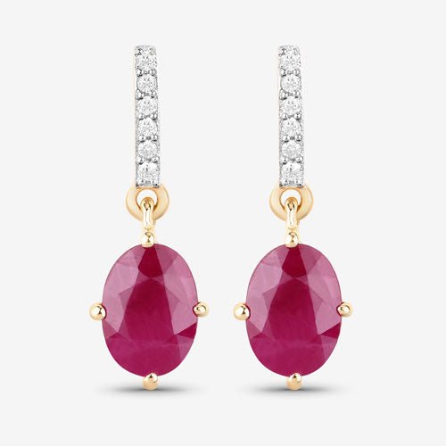 1.75 Carat Genuine Ruby and White Diamond 10K Yellow Gold Earrings - Earrings - Custom Crafting Alliance, LLC