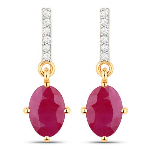 1.75 Carat Genuine Ruby and White Diamond 10K Yellow Gold Earrings - Earrings - Custom Crafting Alliance, LLC