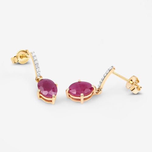 1.75 Carat Genuine Ruby and White Diamond 10K Yellow Gold Earrings - Earrings - Custom Crafting Alliance, LLC