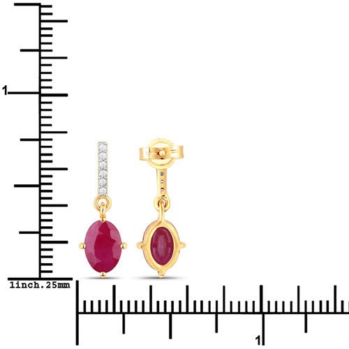 1.75 Carat Genuine Ruby and White Diamond 10K Yellow Gold Earrings - Earrings - Custom Crafting Alliance, LLC