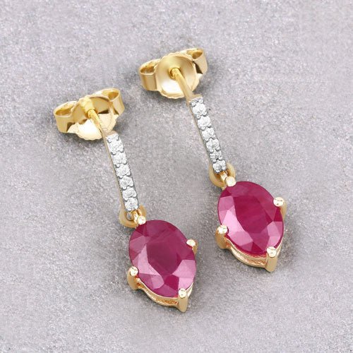 1.75 Carat Genuine Ruby and White Diamond 10K Yellow Gold Earrings - Earrings - Custom Crafting Alliance, LLC