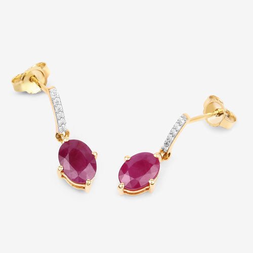 1.75 Carat Genuine Ruby and White Diamond 10K Yellow Gold Earrings - Earrings - Custom Crafting Alliance, LLC
