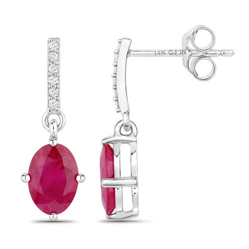 1.75 Carat Genuine Ruby and White Diamond 14K White Gold Earrings - Earrings - Custom Crafting Alliance, LLC