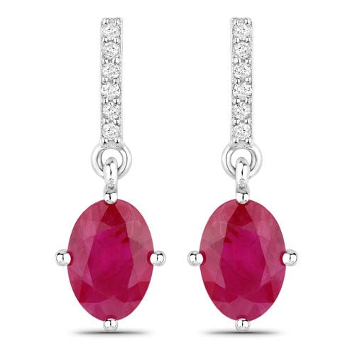 1.75 Carat Genuine Ruby and White Diamond 14K White Gold Earrings - Earrings - Custom Crafting Alliance, LLC