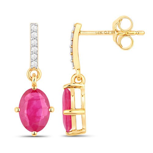 1.75 Carat Genuine Ruby and White Diamond 14K Yellow Gold Earrings - Earrings - Custom Crafting Alliance, LLC