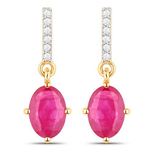 1.75 Carat Genuine Ruby and White Diamond 14K Yellow Gold Earrings - Earrings - Custom Crafting Alliance, LLC