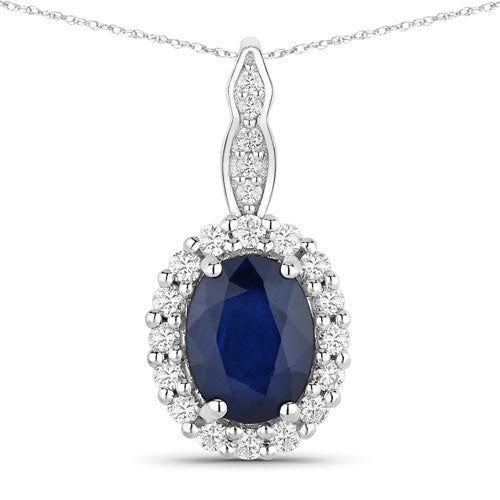 1.79 Carat Genuine Blue Sapphire and White Diamond 14K White Gold Pendant - Pendants - Custom Crafting Alliance, LLC