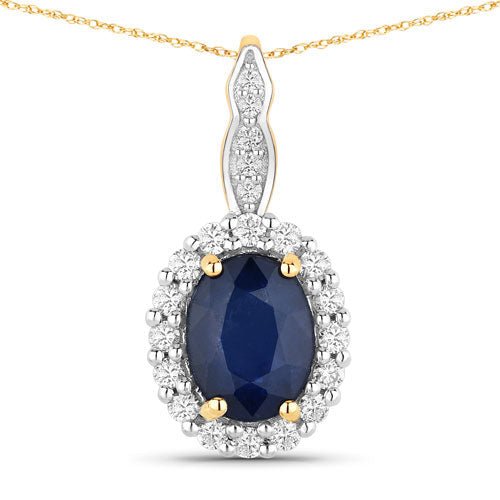 1.79 Carat Genuine Blue Sapphire and White Diamond 14K Yellow Gold Pendant - Pendants - Custom Crafting Alliance, LLC