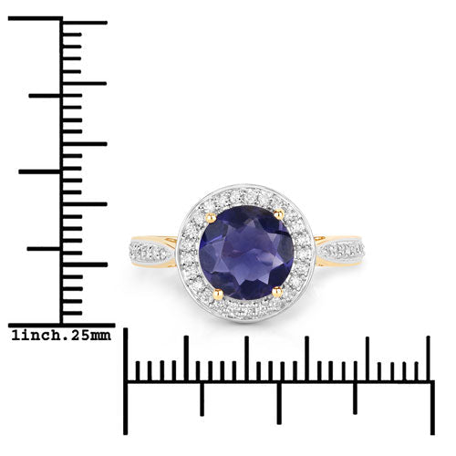 1.79 Carat Genuine Iolite and White Diamond 14K Yellow Gold Ring - Rings - Custom Crafting Alliance, LLC