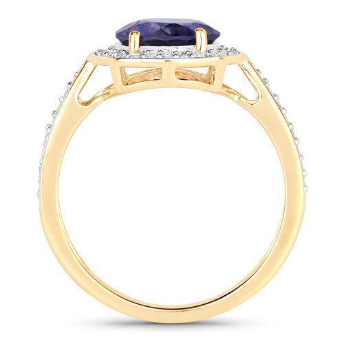 1.79 Carat Genuine Iolite and White Diamond 14K Yellow Gold Ring - Rings - Custom Crafting Alliance, LLC