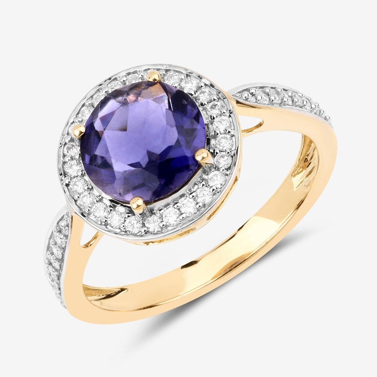 1.79 Carat Genuine Iolite and White Diamond 14K Yellow Gold Ring - Rings - Custom Crafting Alliance, LLC