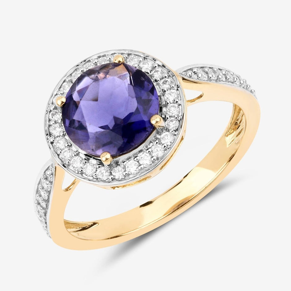 1.79 Carat Genuine Iolite and White Diamond 14K Yellow Gold Ring - Rings - Custom Crafting Alliance, LLC