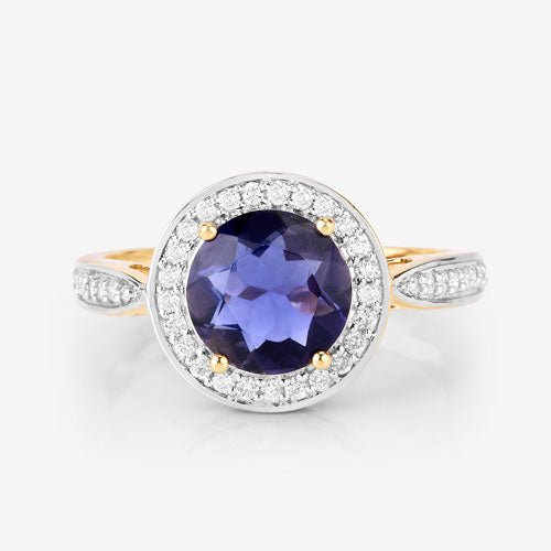 1.79 Carat Genuine Iolite and White Diamond 14K Yellow Gold Ring - Rings - Custom Crafting Alliance, LLC