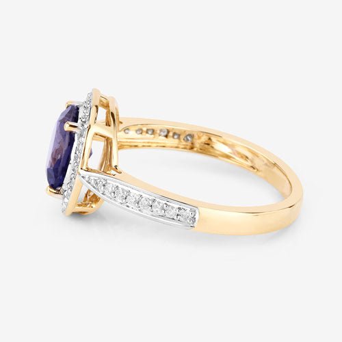 1.79 Carat Genuine Iolite and White Diamond 14K Yellow Gold Ring - Rings - Custom Crafting Alliance, LLC
