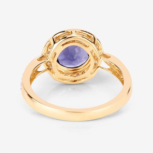1.79 Carat Genuine Iolite and White Diamond 14K Yellow Gold Ring - Rings - Custom Crafting Alliance, LLC
