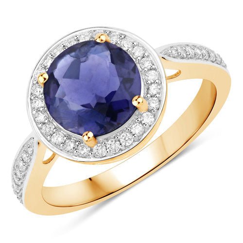 1.79 Carat Genuine Iolite and White Diamond 14K Yellow Gold Ring - Rings - Custom Crafting Alliance, LLC