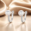 925 Sterling Silver Earrings with Pavé Setting CZ and Shell Pearl, 1.4*0.6cm for Women