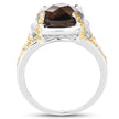 3.28 Carat Genuine Smoky Quartz and Yellow Diamond .925 Sterling Silver Ring