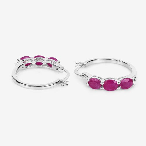 1.81 Carat Genuine Ruby and White Diamond .925 Sterling Silver Earrings - Earrings - Custom Crafting Alliance, LLC