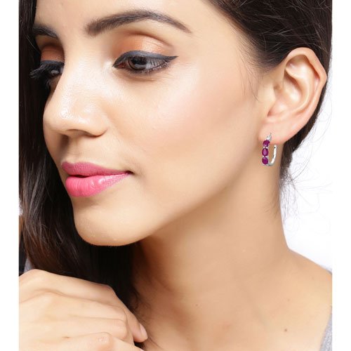 1.81 Carat Genuine Ruby and White Diamond .925 Sterling Silver Earrings - Earrings - Custom Crafting Alliance, LLC