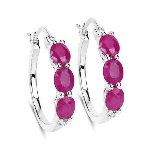 1.81 Carat Genuine Ruby and White Diamond .925 Sterling Silver Earrings - Earrings - Custom Crafting Alliance, LLC