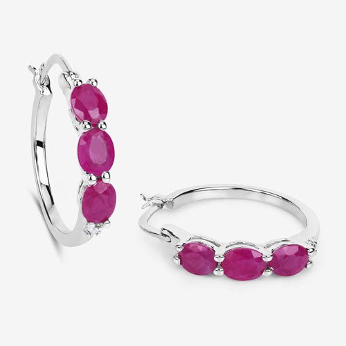 1.81 Carat Genuine Ruby and White Diamond .925 Sterling Silver Earrings - Earrings - Custom Crafting Alliance, LLC