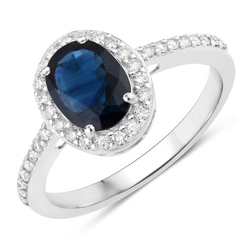 1.82 Carat Genuine Blue Sapphire and White Diamond 14K White Gold Ring - Rings - Custom Crafting Alliance, LLC