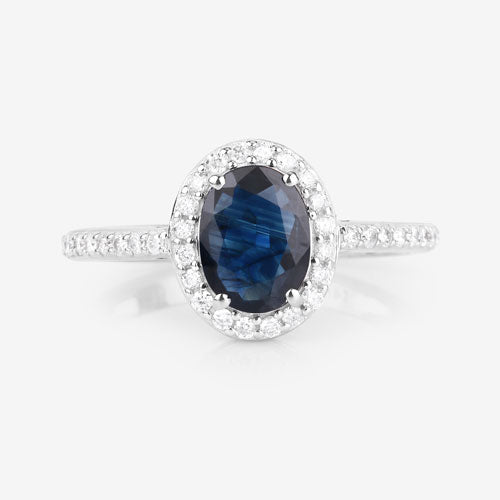 1.82 Carat Genuine Blue Sapphire and White Diamond 14K White Gold Ring - Rings - Custom Crafting Alliance, LLC