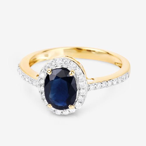 1.82 Carat Genuine Blue Sapphire and White Diamond 14K Yellow Gold Ring - Rings - Custom Crafting Alliance, LLC