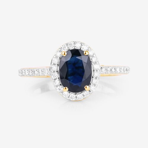 1.82 Carat Genuine Blue Sapphire and White Diamond 14K Yellow Gold Ring - Rings - Custom Crafting Alliance, LLC