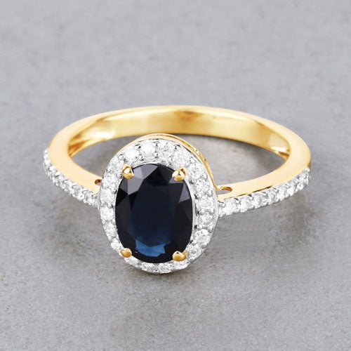 1.82 Carat Genuine Blue Sapphire and White Diamond 14K Yellow Gold Ring - Rings - Custom Crafting Alliance, LLC