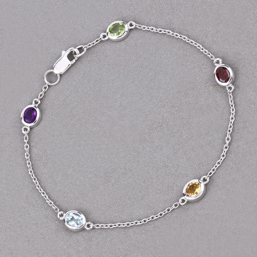 1.83 Carat Genuine Multi Stones .925 Sterling Silver Bracelet - Bracelets - Custom Crafting Alliance, LLC