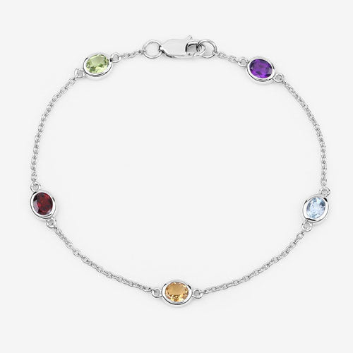 1.83 Carat Genuine Multi Stones .925 Sterling Silver Bracelet - Bracelets - Custom Crafting Alliance, LLC