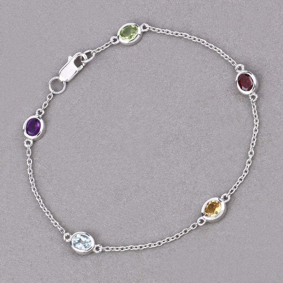 1.83 Carat Genuine Multi Stones .925 Sterling Silver Bracelet - Bracelets - Custom Crafting Alliance, LLC