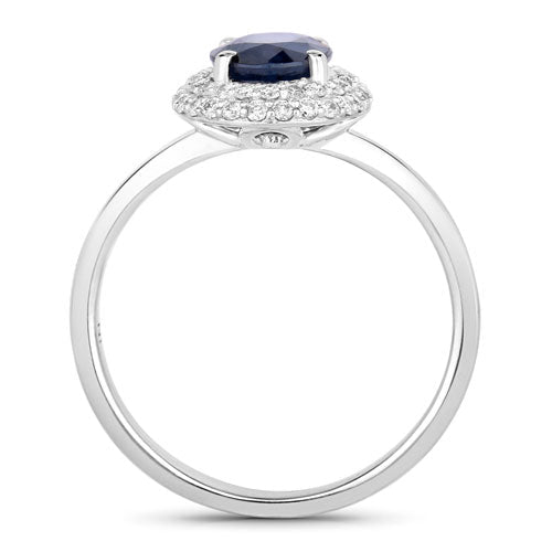 1.84 Carat Genuine Blue Sapphire and White Diamond 14K White Gold Ring - Rings - Custom Crafting Alliance, LLC
