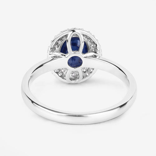 1.84 Carat Genuine Blue Sapphire and White Diamond 14K White Gold Ring - Rings - Custom Crafting Alliance, LLC