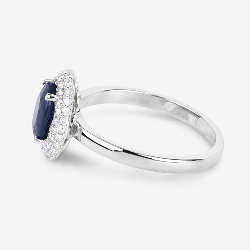 1.84 Carat Genuine Blue Sapphire and White Diamond 14K White Gold Ring - Rings - Custom Crafting Alliance, LLC