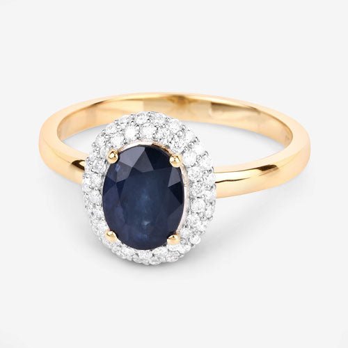 1.84 Carat Genuine Blue Sapphire and White Diamond 14K Yellow Gold Ring - Rings - Custom Crafting Alliance, LLC